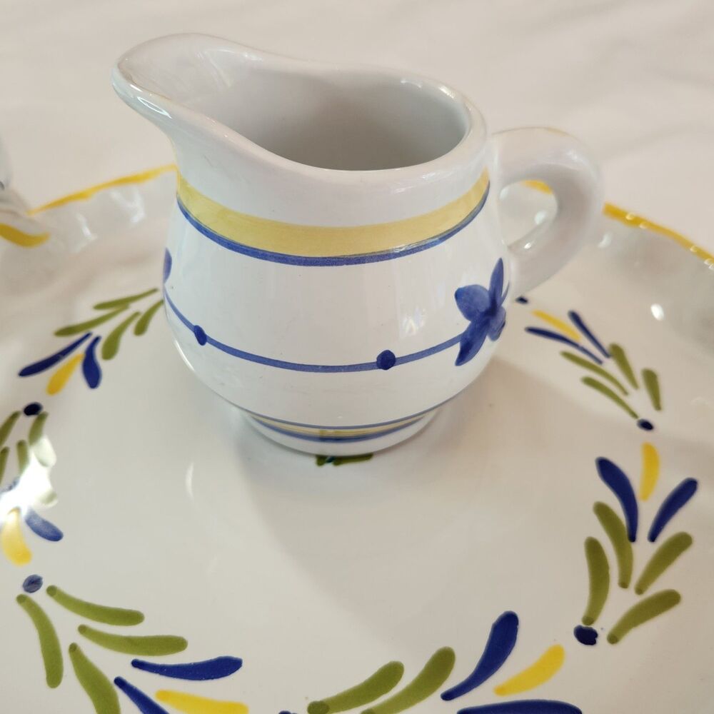 Italian Hand Painted Floral Pottery Tureen with Lid & Matching Serving Platter - Picture 9 of 16